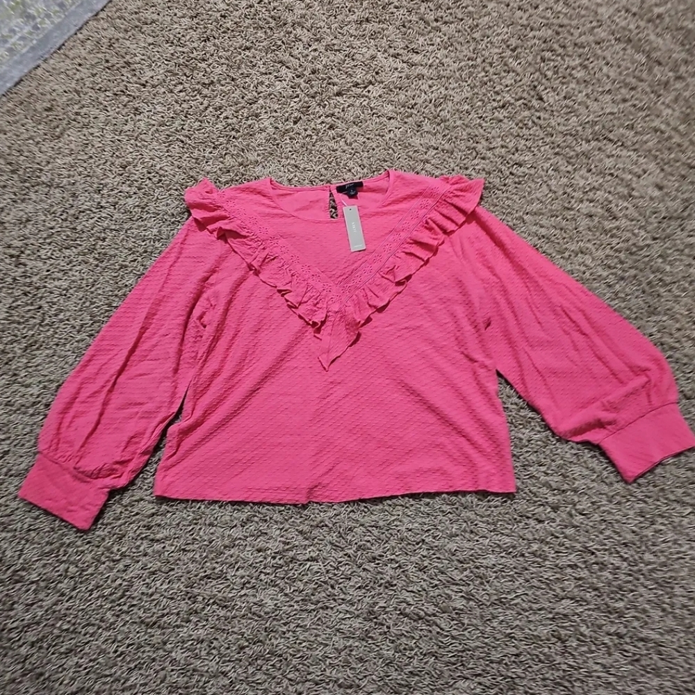 NWT J. Crew Blouse Balloon Sleeve Top Ruffle Eyelet Large Top Cotton Modal - Picture 3 of 3